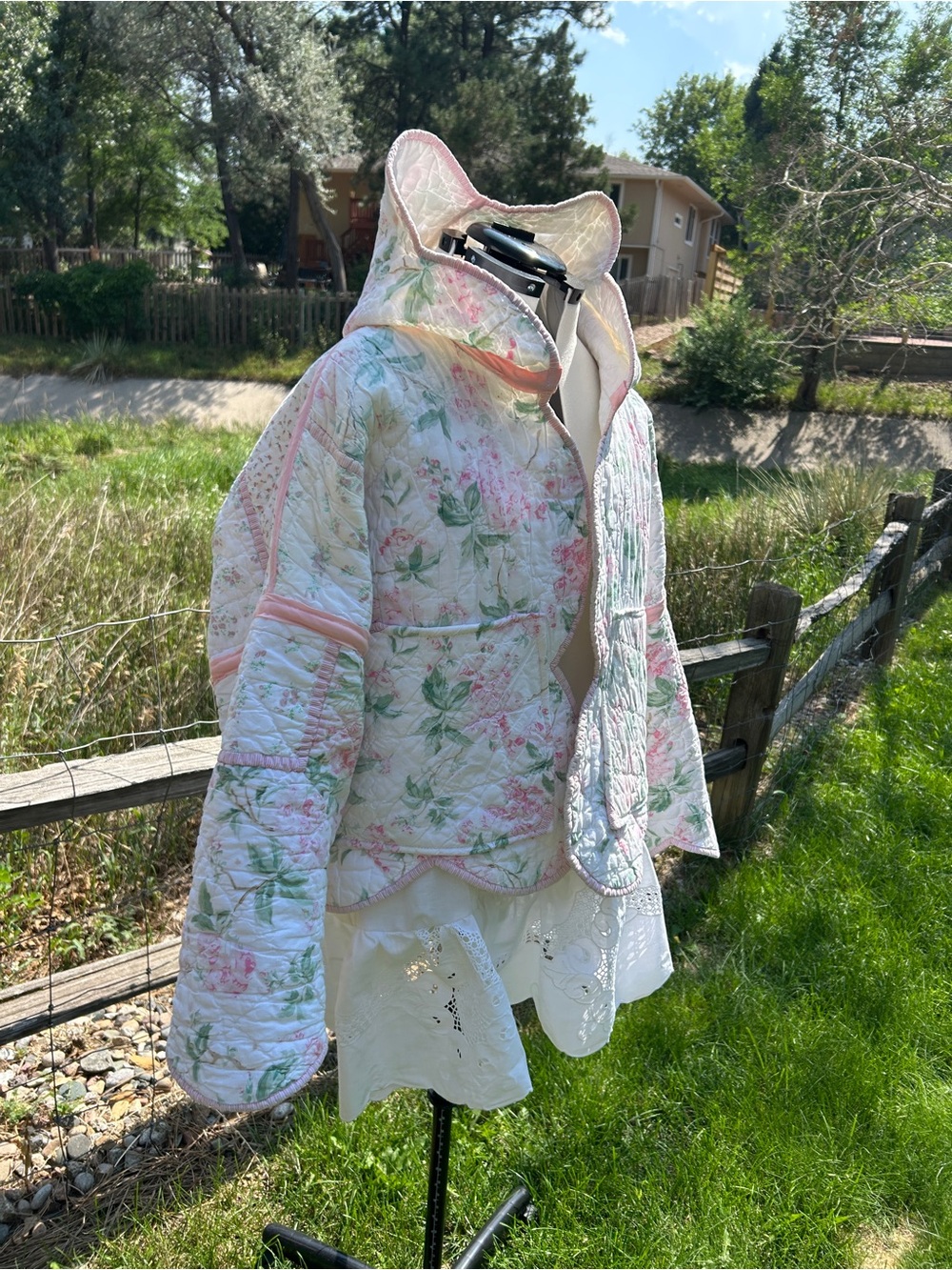 HANDMADE Quilted Floral Hooded Jacket - see last picture for original blanket!